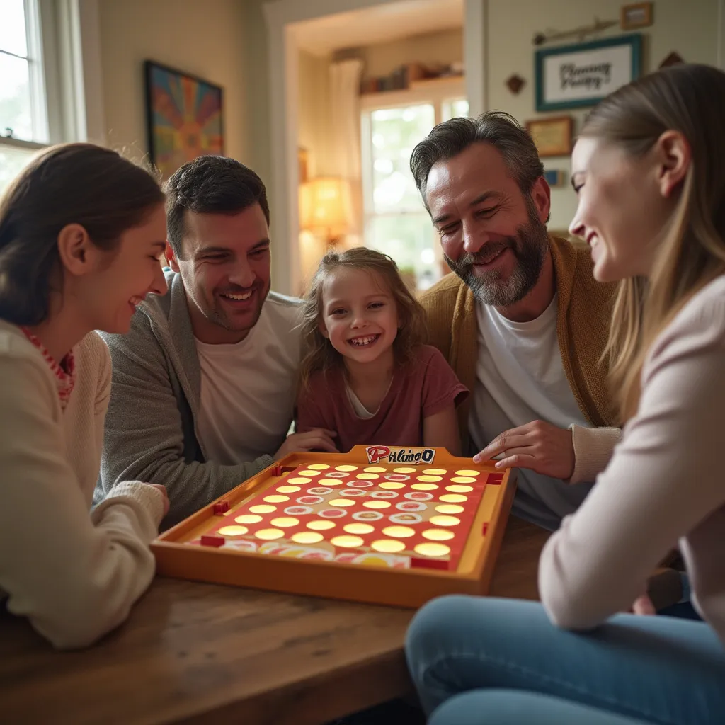 Family playing a tabletop Plinko Master game