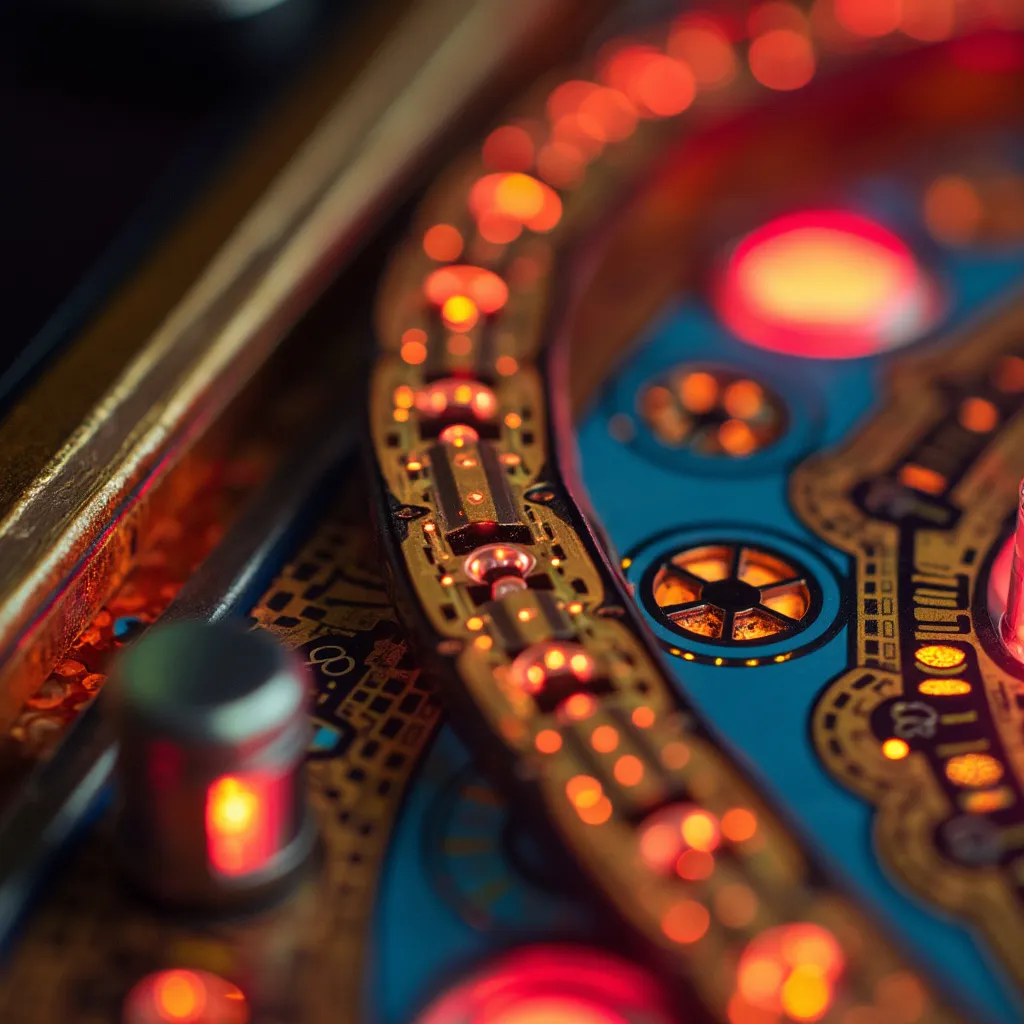 Detailed shot of LED lights on a Plinko board